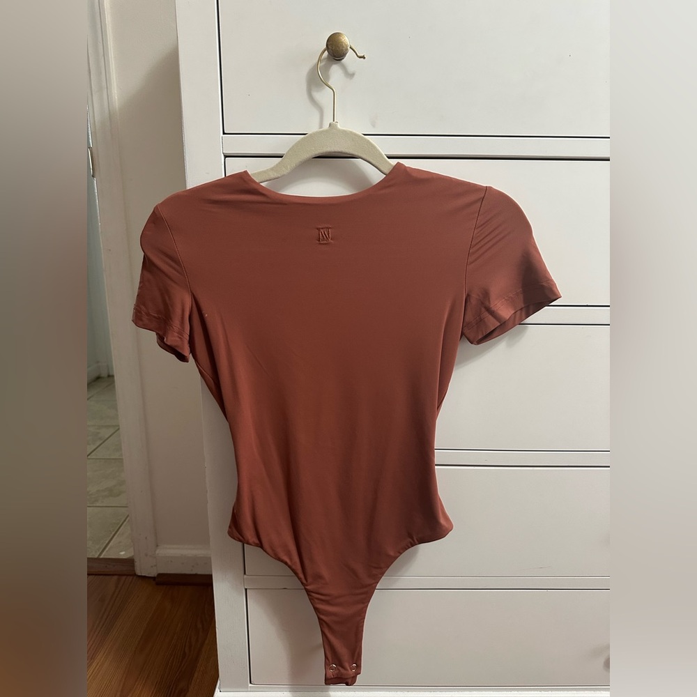 Meshki Orange Fitted Bodysuit Short Sleeve